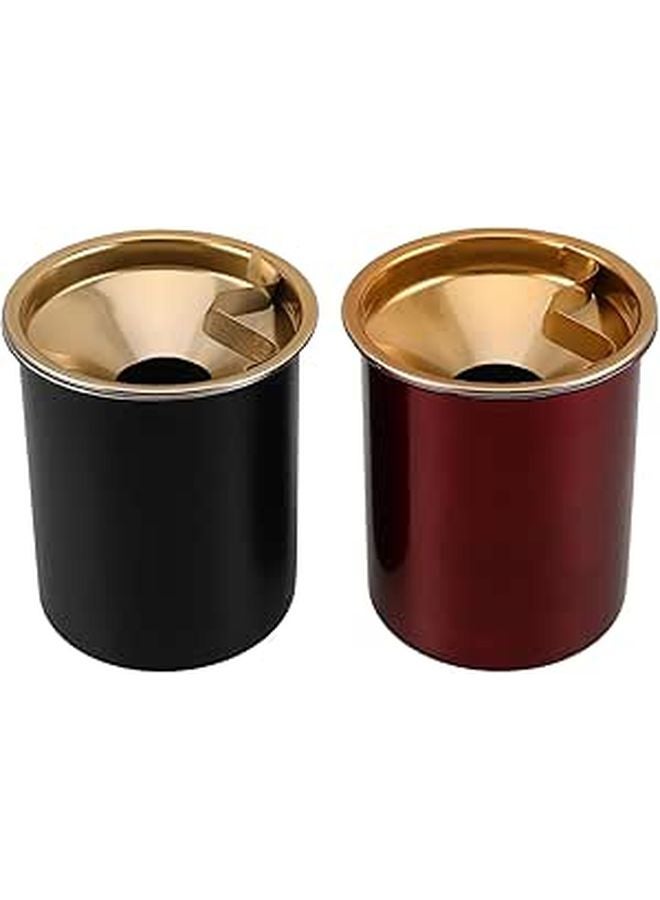 علبة سجائر من الفولاذ المقاوم للصدأ مقاومة للرياح مع غطاء - 2 قطعة، علبة رماد محمولة خالية من الدخان للمنزل والمكتب في الهواء الطلق - Image 1