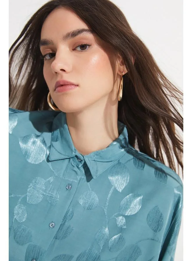 JUNE June Exclusive Self Patterned 100% Viscose Shirt Teal