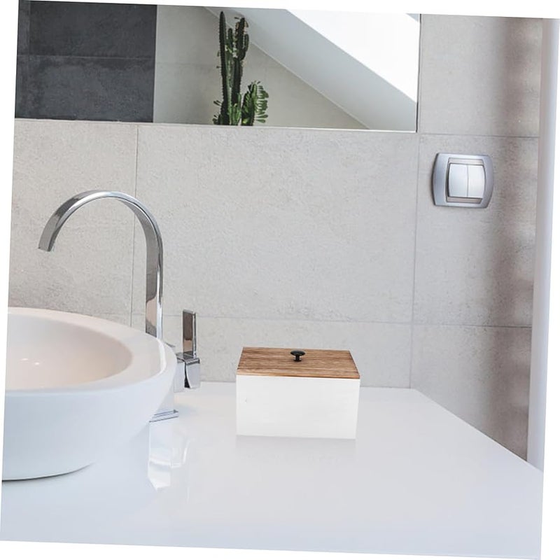 منظم صندوق تخزين خشبي مع غطاء لمسحات القطن والوسادات، طاولة زينة الحمام - Image 5