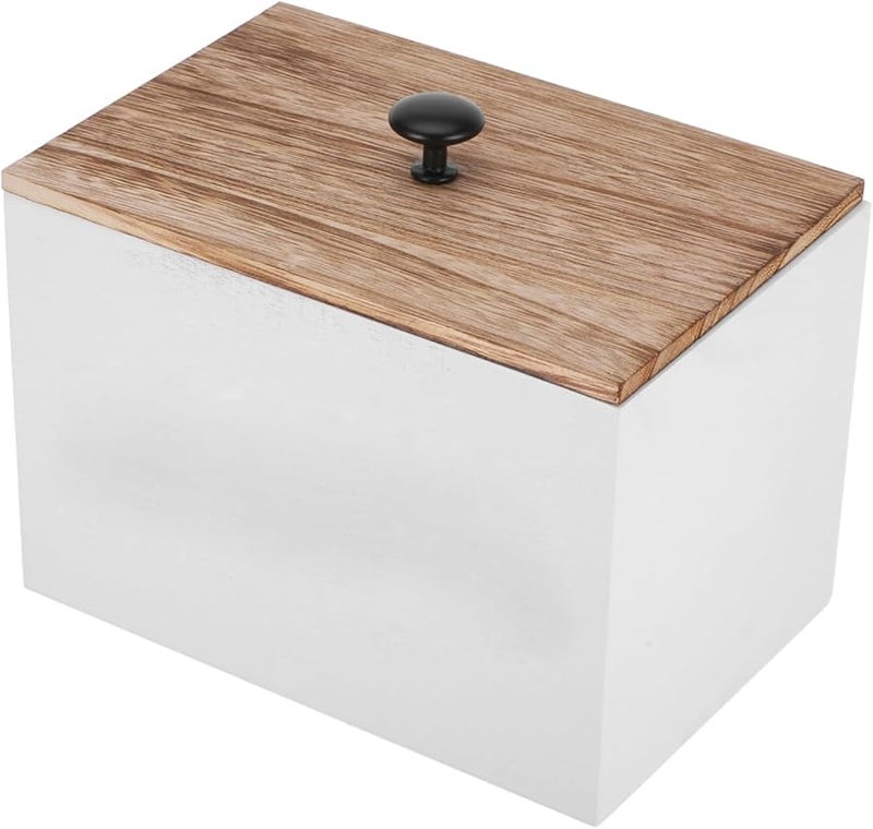 منظم صندوق تخزين خشبي مع غطاء لمسحات القطن والوسادات، طاولة زينة الحمام - Image 1