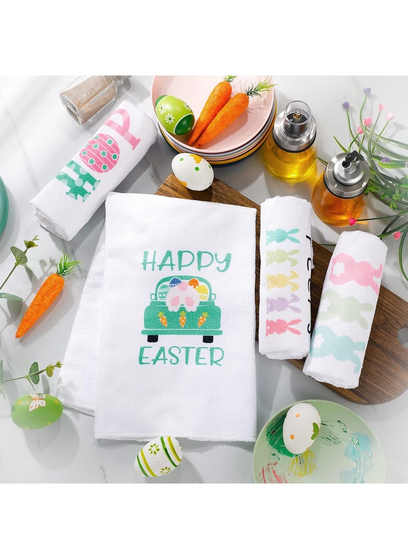 Moukeren Moukeren Set of 4 Happy Easter Kitchen Towels 26 x 16 Inch Easter Hand Dish Towels Bunny Eggs Carrot Bar Tea Dishcloths for Baking Cooking Holiday Housewarming Gift  - Image 2