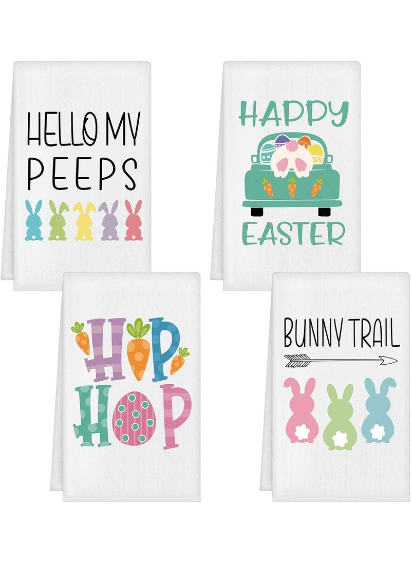 Moukeren Moukeren Set of 4 Happy Easter Kitchen Towels 26 x 16 Inch Easter Hand Dish Towels Bunny Eggs Carrot Bar Tea Dishcloths for Baking Cooking Holiday Housewarming Gift  - Image 1