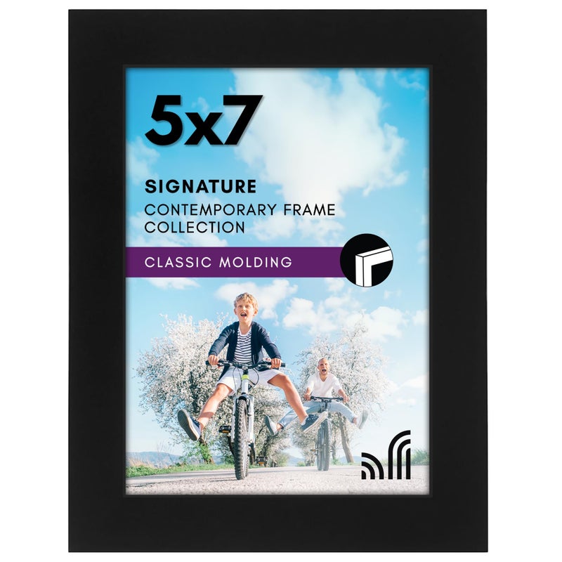 Americanflat 5x7 Picture Frame with ShatterResistant Glass Signature Collection GalleryStyle Frames Made of Engineered Wood Photo Frame for Tabletop and Wall Display Black