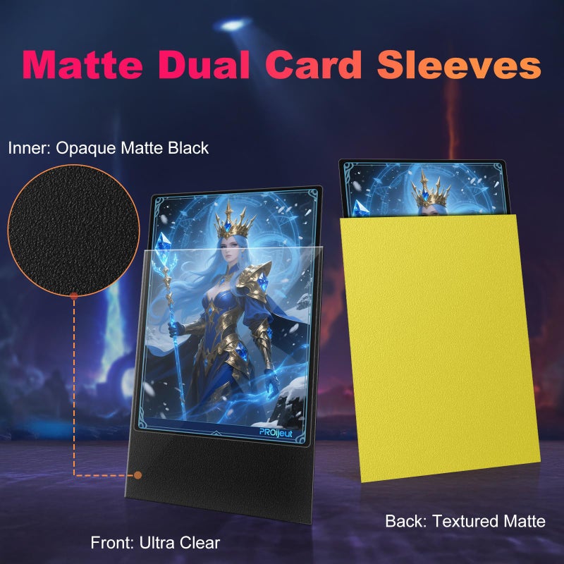Proijeut 200 Pack Card Sleeves, Matte Dual Trading Card Sleeves with Opaque Back & Smooth Shuffle, Tear Resistant Card Protectors for MTG, TCG and Game Cards (Lightning Yellow) - Image 2