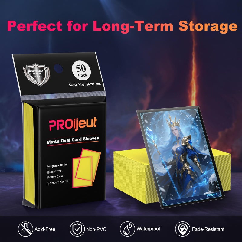 Proijeut 200 Pack Card Sleeves, Matte Dual Trading Card Sleeves with Opaque Back & Smooth Shuffle, Tear Resistant Card Protectors for MTG, TCG and Game Cards (Lightning Yellow) - Image 4