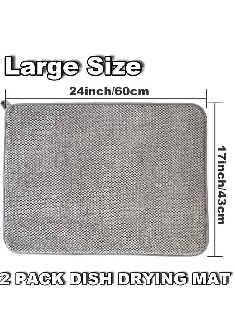 Generic Large Dish Drying Mat for Kitchen Counter, 2 Pcs Absorbent Dish Drainer Mat, Super Absorbent Dish Drying Pads, for Countertops, sinks, draining racks(Gray)  - Image 2