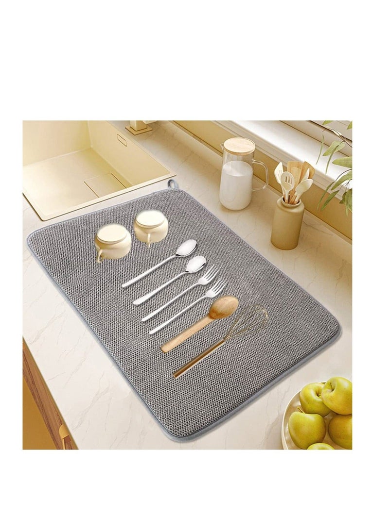 Generic - Large Dish Drying Mat for Kitchen Counter, 2 Pcs Absorbent Dish Drainer Mat, Super Absorbent Dish Drying Pads, for Countertops, sinks, draining racks(Gray) - Image 1