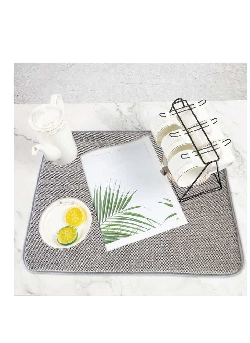 Generic - Large Dish Drying Mat for Kitchen Counter, 2 Pcs Absorbent Dish Drainer Mat, Super Absorbent Dish Drying Pads, for Countertops, sinks, draining racks(Gray) - Image 1