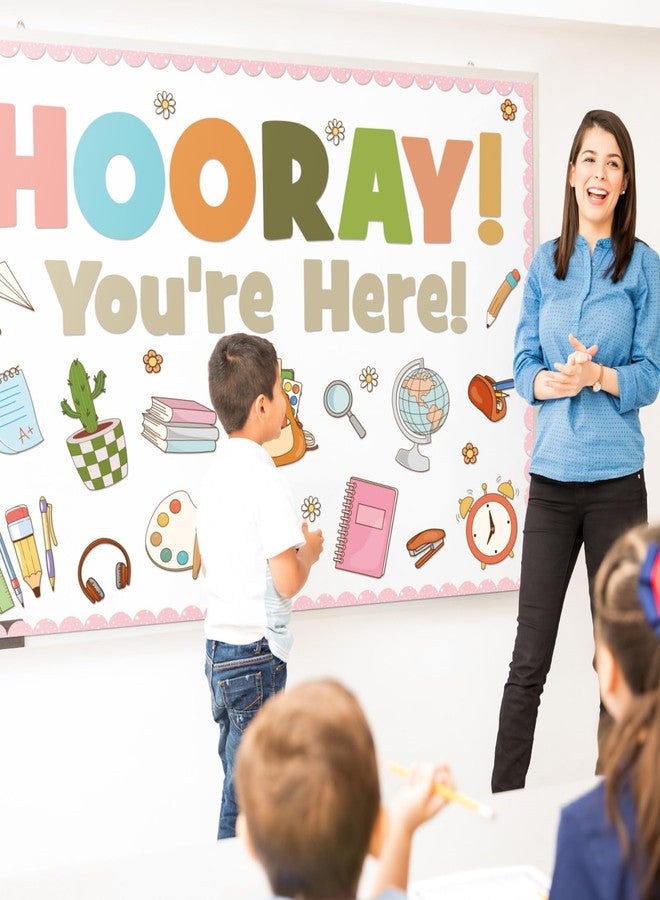Mooliwe 67 Pcs Back to School Bulletin Board Hooray You're Here Decoration Set Retro Groovy Cutouts for Elementary Preschool Back to School Wall Decoration Teachers Supplies - Image 3
