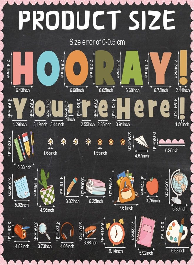 Mooliwe 67 Pcs Back to School Bulletin Board Hooray You're Here Decoration Set Retro Groovy Cutouts for Elementary Preschool Back to School Wall Decoration Teachers Supplies - Image 2