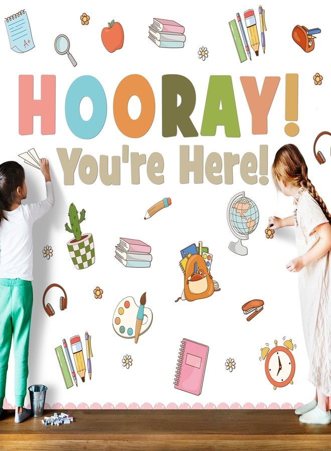 Mooliwe 67 Pcs Back to School Bulletin Board Hooray You're Here Decoration Set Retro Groovy Cutouts for Elementary Preschool Back to School Wall Decoration Teachers Supplies - Image 5