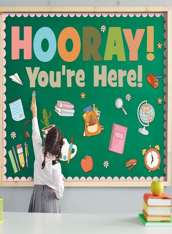 Mooliwe 67 Pcs Back to School Bulletin Board Hooray You're Here Decoration Set Retro Groovy Cutouts for Elementary Preschool Back to School Wall Decoration Teachers Supplies - Image 4