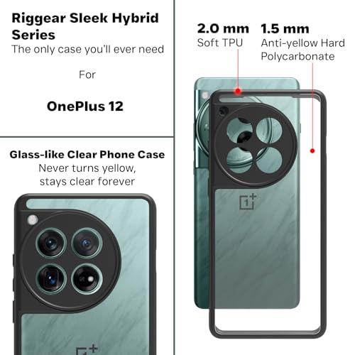 RIGGEAR Shockproof Sleek Hybrid Armor Back Cover Case Compatible with OnePlus 12 (Clear PC + Black TPU Bumper) - Image 5