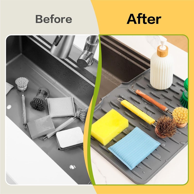 CHIKILLA Silicone Dish Drying Mat for Kitchen Counter, Fast Drainage Design for Vegetables Fruits, Heat Resistant, Non-Slip , Dishwasher Safe – 15.7x13 inch Silk Gray - Image 4