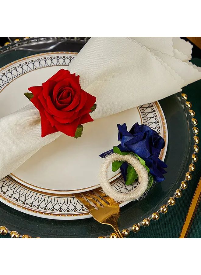 Navy Blue Floral Napkin Rings Elegant Rose Design For Wedding Valentine Day Home Table Decor - Image 4