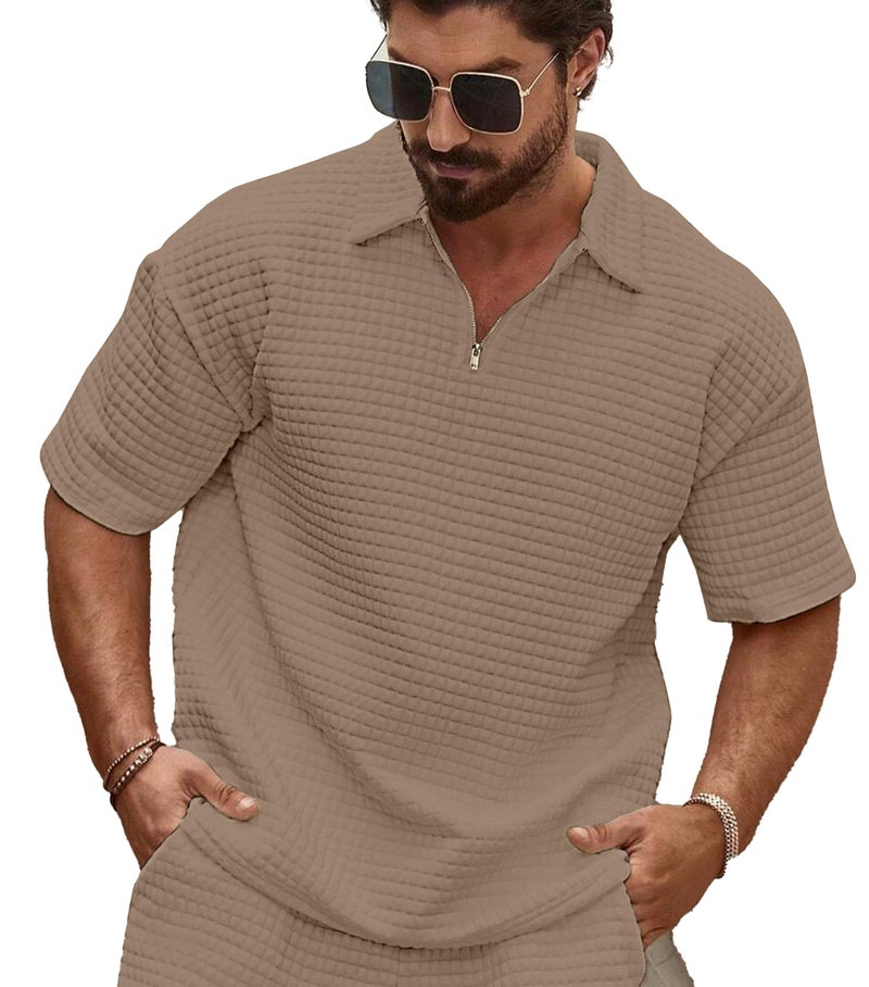 KAJARU Men's Polyester Polo T Shirt with Zip Spread Collar Neck Line Half Sleeves Solid Pattern Regular Fit and Standard Length_XL - Image 1