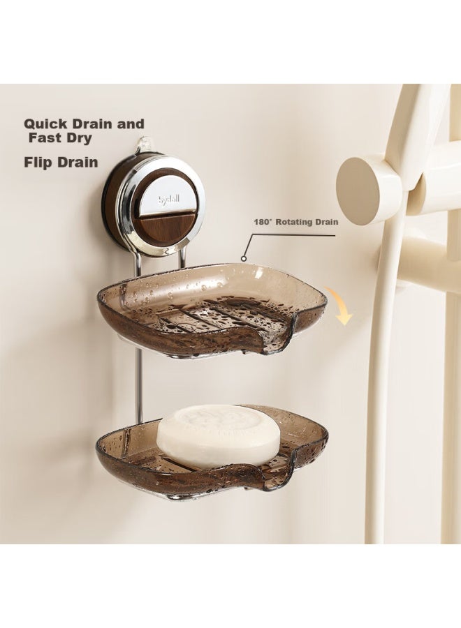 Bydoll Suction Cup Soap Box Wall-mounted No-drill Soap Holder Household Bathroom Drainage Soap Rack Double Model - Image 1