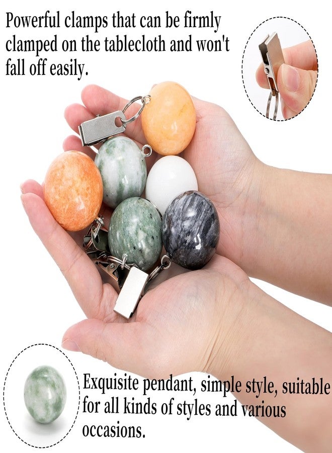 Goaste 8 Pieces Tablecloth Weights, Table Cloth Pendant Stones with Metal Clips, Ball Shape Marble Table Cover Hangers, Heavy Duty Clip Weights for Outdoor Picnic Tables, Curtains, Flags, Banners - Image 3