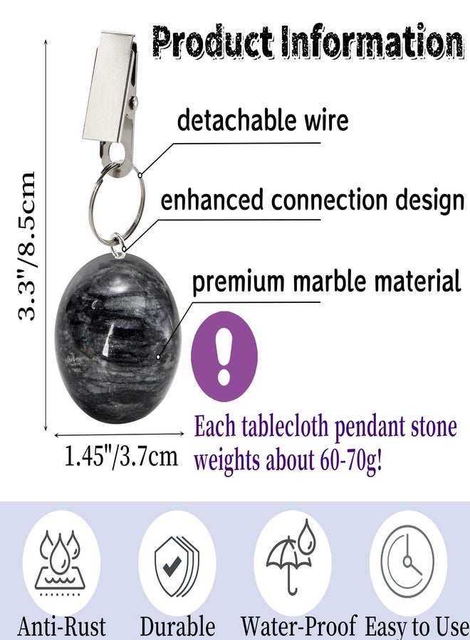 Goaste 8 Pieces Tablecloth Weights, Table Cloth Pendant Stones with Metal Clips, Ball Shape Marble Table Cover Hangers, Heavy Duty Clip Weights for Outdoor Picnic Tables, Curtains, Flags, Banners - Image 2