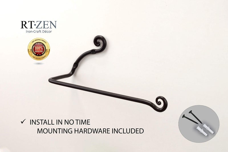 RTZEN Horizontal Black Paper Towel Holder - Handcrafted Rustic Metal Decorative Wrought Iron Decor - Farmhouse Wall Mount Paper Towel Holder for Kitchen or Bathroom - Image 5