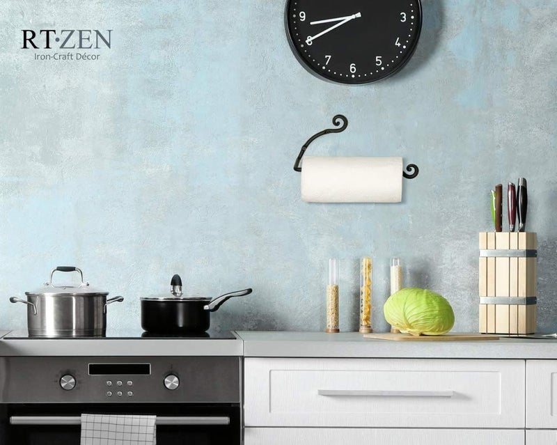 RTZEN Horizontal Black Paper Towel Holder - Handcrafted Rustic Metal Decorative Wrought Iron Decor - Farmhouse Wall Mount Paper Towel Holder for Kitchen or Bathroom - Image 4