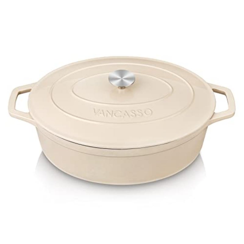 vancansso Enameled Cast Iron Dutch Oven, 9.3 Quart Dutch Oven Pot with Lid, Oval Dutch Oven Cast Iron Pot with Non Stick Enamel Coating for Bread Baking, Light - Image 1