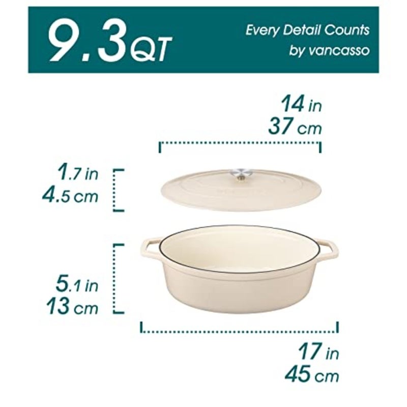 vancansso Enameled Cast Iron Dutch Oven, 9.3 Quart Dutch Oven Pot with Lid, Oval Dutch Oven Cast Iron Pot with Non Stick Enamel Coating for Bread Baking, Light - Image 2