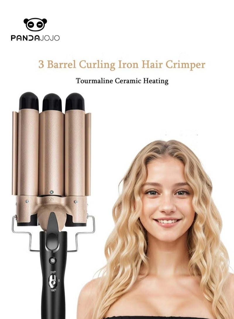 PANDA JOJO 3 Barrel Curling Iron Hair Crimper, Heat up Quickly Hair Waver, Tourmaline Ceramic Heating, Waver Iron Adjustable 25mm Hair for Long or Short, Last Wand for Women, Gold - Image 1