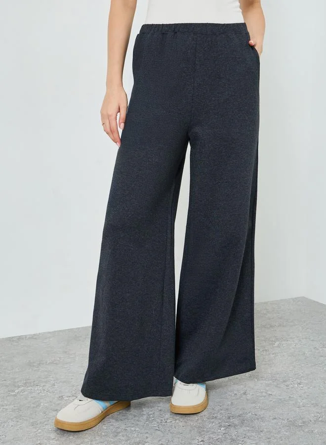 Styli Navy Blue Knitted Wide Leg Joggers