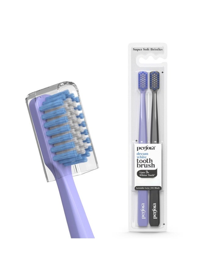 Perfora Dream White Toothbrush For Kids & Adults | With Smart Indicator Bristle | Super Soft Bristles For Sensitive Teeth | Tooth Brush Combo Pack Of 2 | Lavender Love & OG Black - Image 1