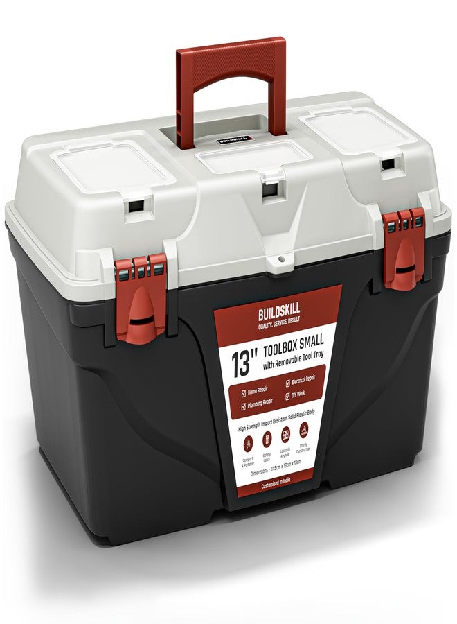BUILDSKILL 13" Small Tool Box for Home | Convenient Top Lids & Removable Tool Tray | Secure Latch Lock | Key Hole | Heavy Duty Impact Resistant Body | Ideal Repair Toolbox for DIY & Professional Use - Image 1