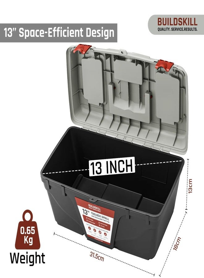 BUILDSKILL 13" Small Tool Box for Home | Convenient Top Lids & Removable Tool Tray | Secure Latch Lock | Key Hole | Heavy Duty Impact Resistant Body | Ideal Repair Toolbox for DIY & Professional Use - Image 4