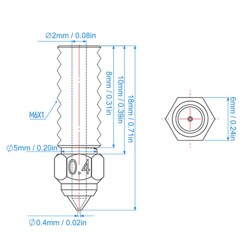 3PCS Stainless Steel 3D Printer Nozzle M6 Thread 1 75mm 0 4mm - Image 4
