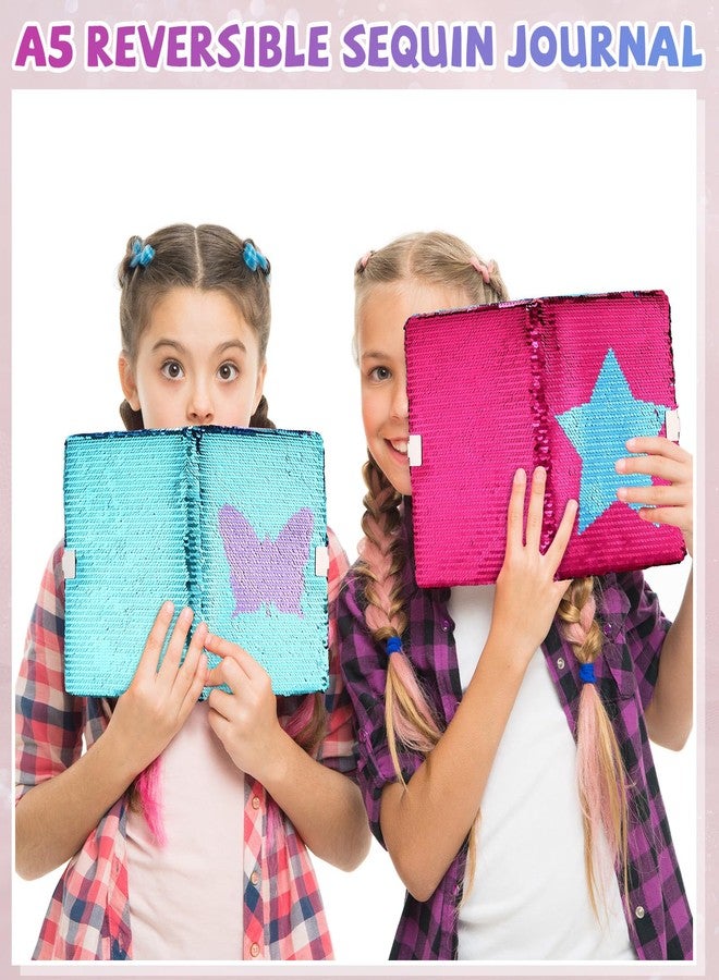 Tenceur 4 Pcs Sequin Notebooks, Flip Sequin Journal with Lock and Key, 8.3x5.5 Inch Reversible Lined Pink Diary Heart Butterfly Gifts for Christmas Travel School Writing - Image 4