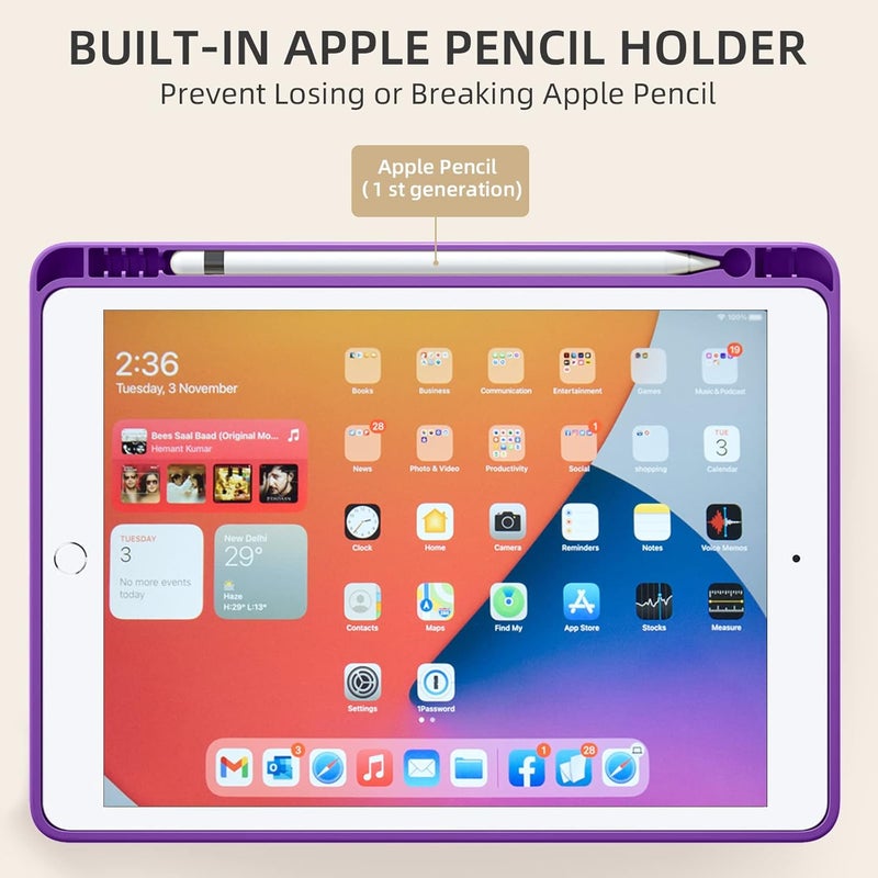Akkerds Case Compatible with iPad 10.2 Inch 2021/2020/2019, for iPad 9th/8th/7th Generation Case with Pencil Holder, Protective with Soft TPU Back, Auto Sleep/Wake Cover, Purple - Image 4