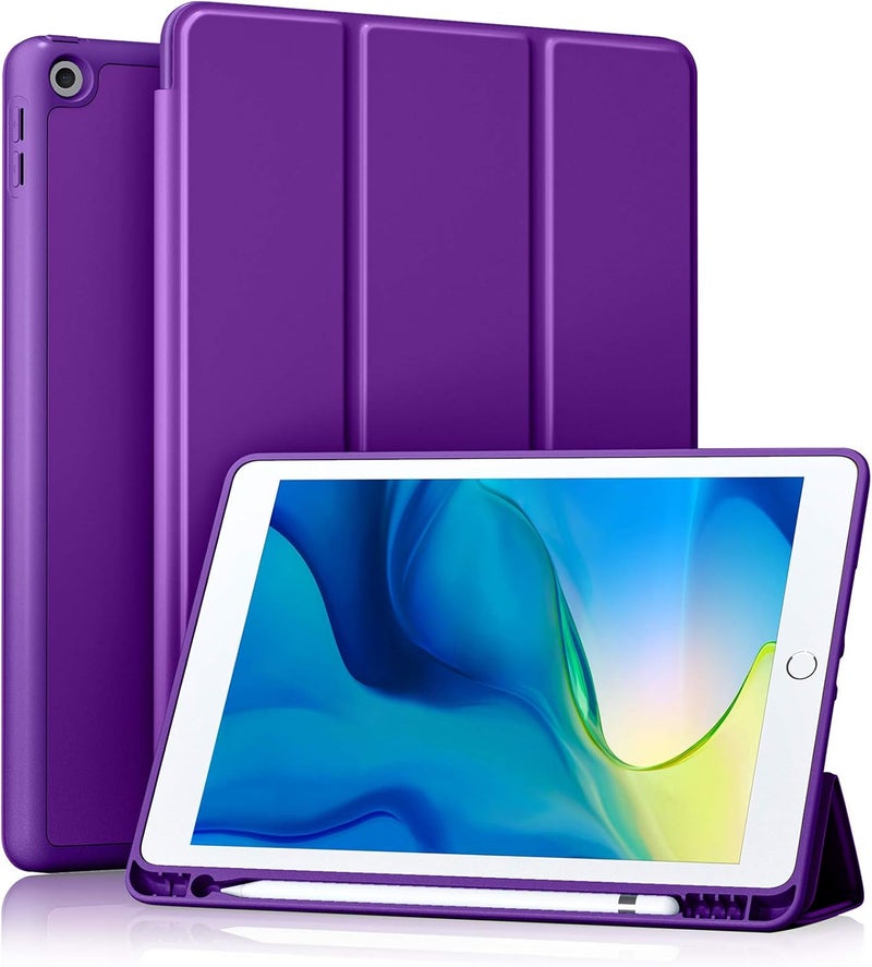 Akkerds Case Compatible with iPad 10.2 Inch 2021/2020/2019, for iPad 9th/8th/7th Generation Case with Pencil Holder, Protective with Soft TPU Back, Auto Sleep/Wake Cover, Purple - Image 1