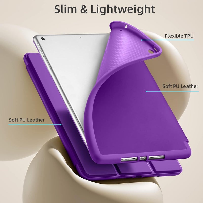 Akkerds Case Compatible with iPad 10.2 Inch 2021/2020/2019, for iPad 9th/8th/7th Generation Case with Pencil Holder, Protective with Soft TPU Back, Auto Sleep/Wake Cover, Purple - Image 5