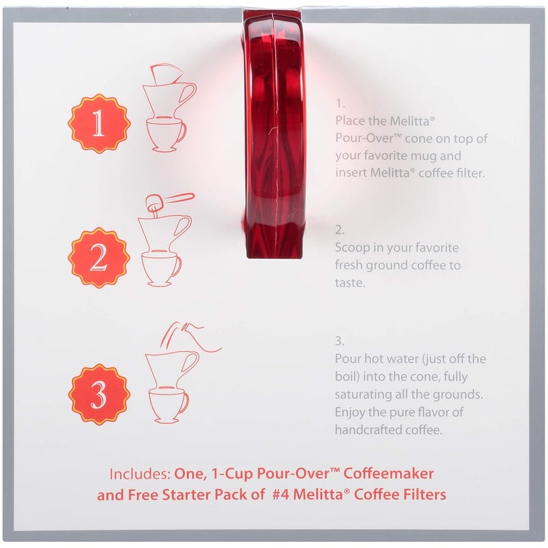 Melitta Signature Series 1 Cup PourOver Coffee Brewer Tritan Red - Image 3