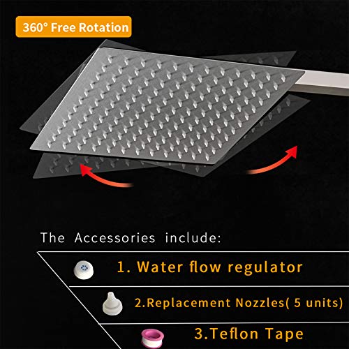 BESy 10 Inch Rain Shower Head, 10" Square Rainfall & High Pressure Stainless Steel Bath Shower Head, 1/16" Ultra Thin, Waterfall Full Body Coverage with Silicone Nozzle, Non Fingerprint Brushed Finish - Image 2