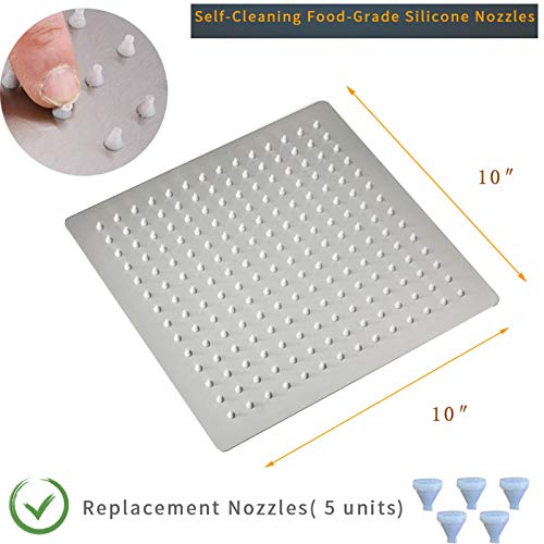BESy 10 Inch Rain Shower Head, 10" Square Rainfall & High Pressure Stainless Steel Bath Shower Head, 1/16" Ultra Thin, Waterfall Full Body Coverage with Silicone Nozzle, Non Fingerprint Brushed Finish - Image 4