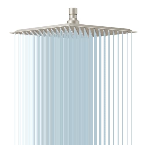 BESy 10 Inch Rain Shower Head, 10" Square Rainfall & High Pressure Stainless Steel Bath Shower Head, 1/16" Ultra Thin, Waterfall Full Body Coverage with Silicone Nozzle, Non Fingerprint Brushed Finish - Image 1