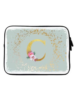 Stylizedd Laptop Sleeve Bag for Macbook 13, 14, 15, 16 inch- Custom Monogram Initial Letter Floral Pattern Alphabet - C  (Light Grey)  - Image 1