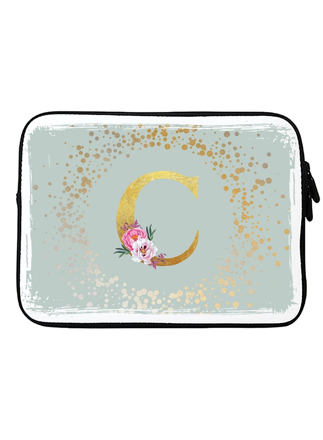 Stylizedd Laptop Sleeve Bag for Macbook 13, 14, 15, 16 inch- Custom Monogram Initial Letter Floral Pattern Alphabet - C  (Light Grey)  - Image 1