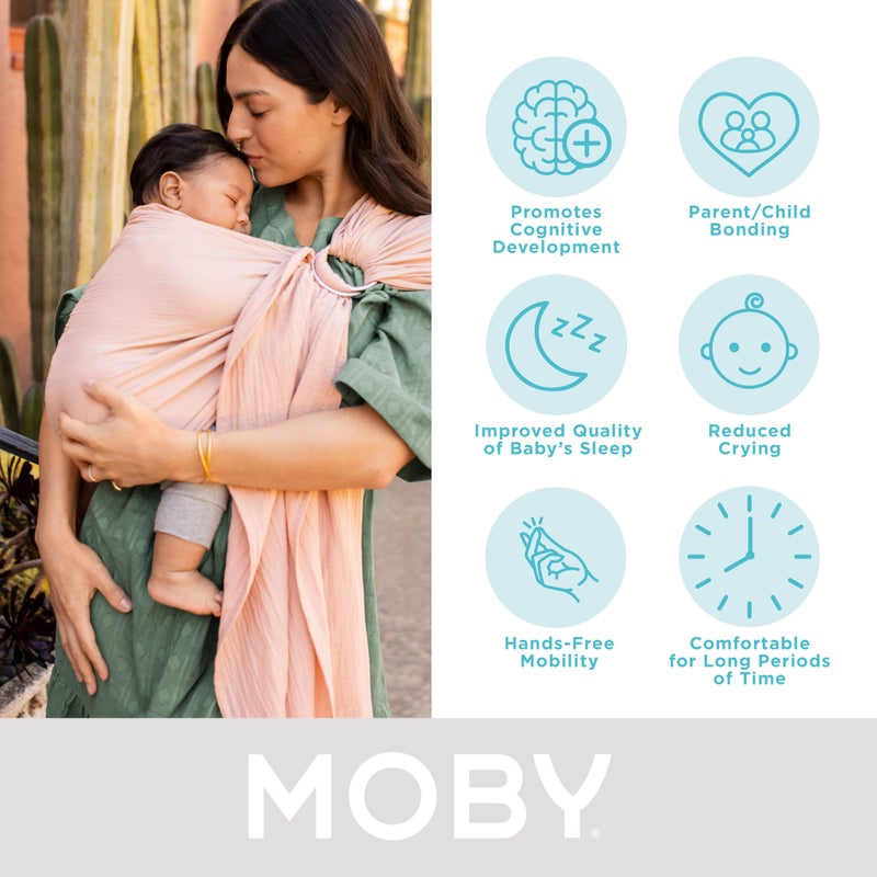 Moby Baby Wrap Carrier Ring Sling for Newborns to Toddlers, Hands-Free, Versatile Support for Moms & Dads, Breathable & Lightweight, Supports Children 8-30 lbs (Rose) - Image 3