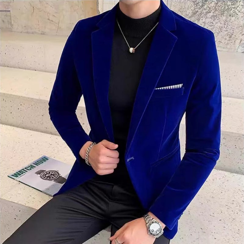 Export Men'S Korean Style Small Suit Casual Suit Youth Slim Gold Velvet Single Suit Jacket - Image 1