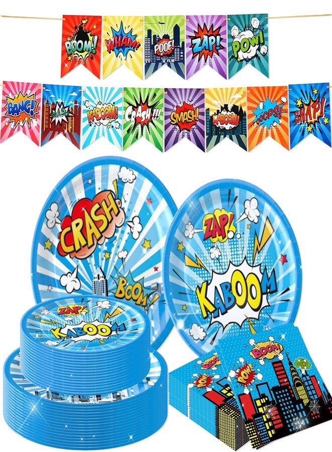 Roaring Good Time Super Theme Hero Party Tableware and Decorations Hero Birthday Party Plates Napkins Birthday Banner Garland Super Party Tableware Spider Theme Birthday Decorations - Image 1