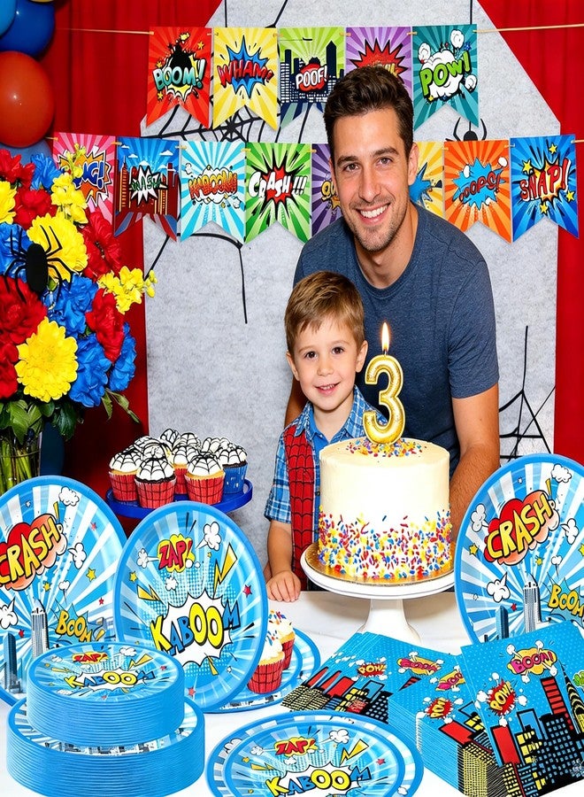 Roaring Good Time Super Theme Hero Party Tableware and Decorations Hero Birthday Party Plates Napkins Birthday Banner Garland Super Party Tableware Spider Theme Birthday Decorations - Image 2