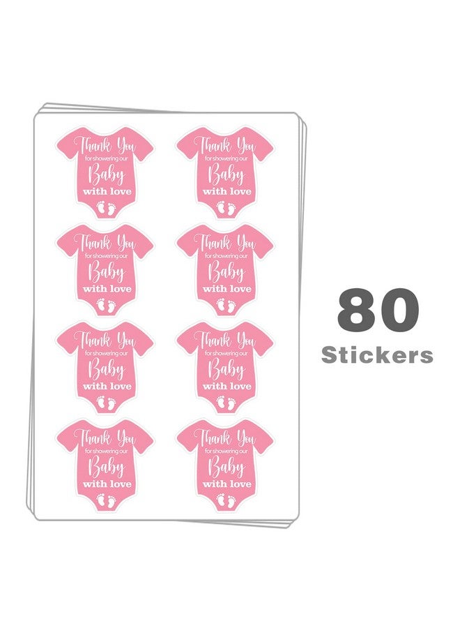 Kaecery Cute Thank You for Showering Our Baby with Love Pink Baby Onesie Shaped Girl Baby Shower Thank You Stickers Labels for Girl Baby Shower Birthday Party Favor Label Decorations(10 in,80 Labels) - Image 3