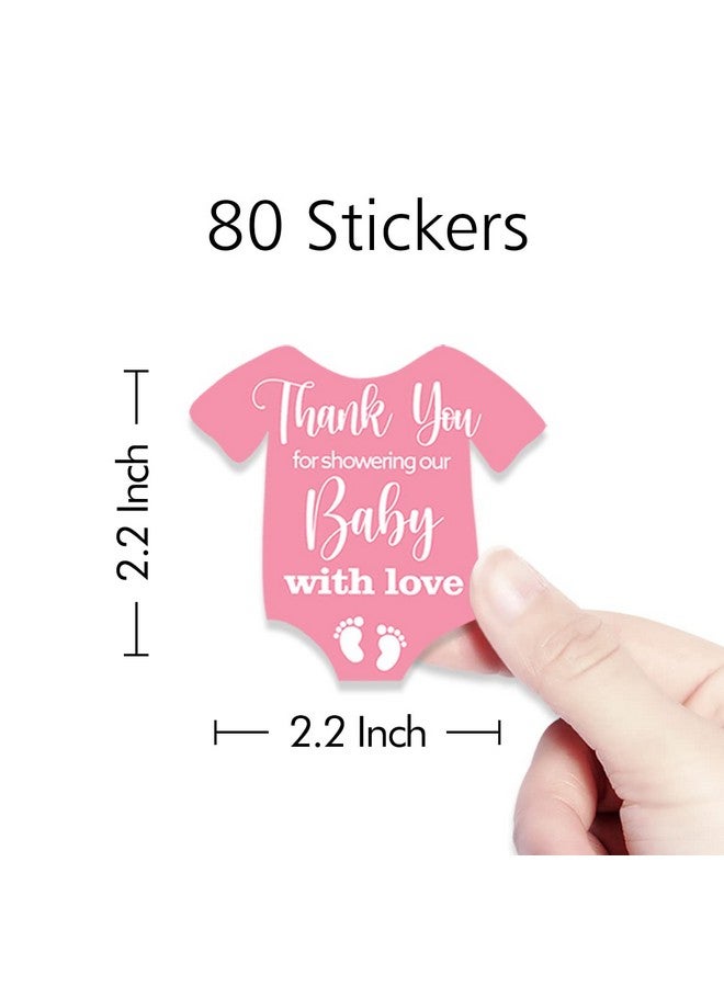 Kaecery Cute Thank You for Showering Our Baby with Love Pink Baby Onesie Shaped Girl Baby Shower Thank You Stickers Labels for Girl Baby Shower Birthday Party Favor Label Decorations(10 in,80 Labels) - Image 2