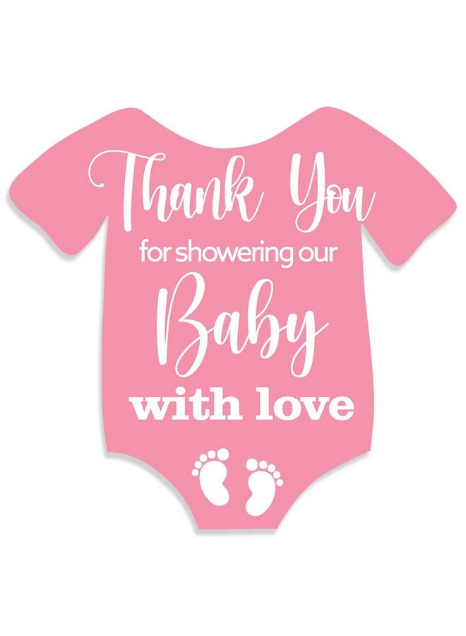 Kaecery Cute Thank You for Showering Our Baby with Love Pink Baby Onesie Shaped Girl Baby Shower Thank You Stickers Labels for Girl Baby Shower Birthday Party Favor Label Decorations(10 in,80 Labels) - Image 1